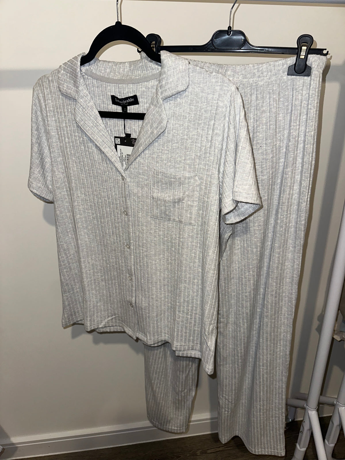 Grey Luxury Brushed Ribbed Short Sleeve & Long Pant Set