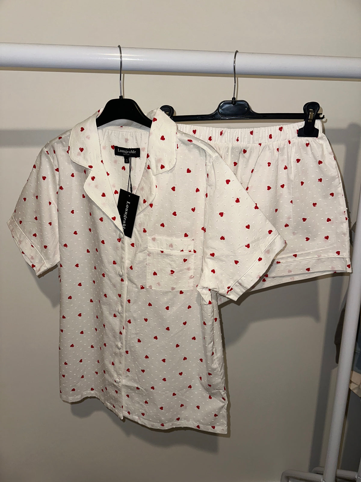 White Printed Heart Shirt & Shorts Set
