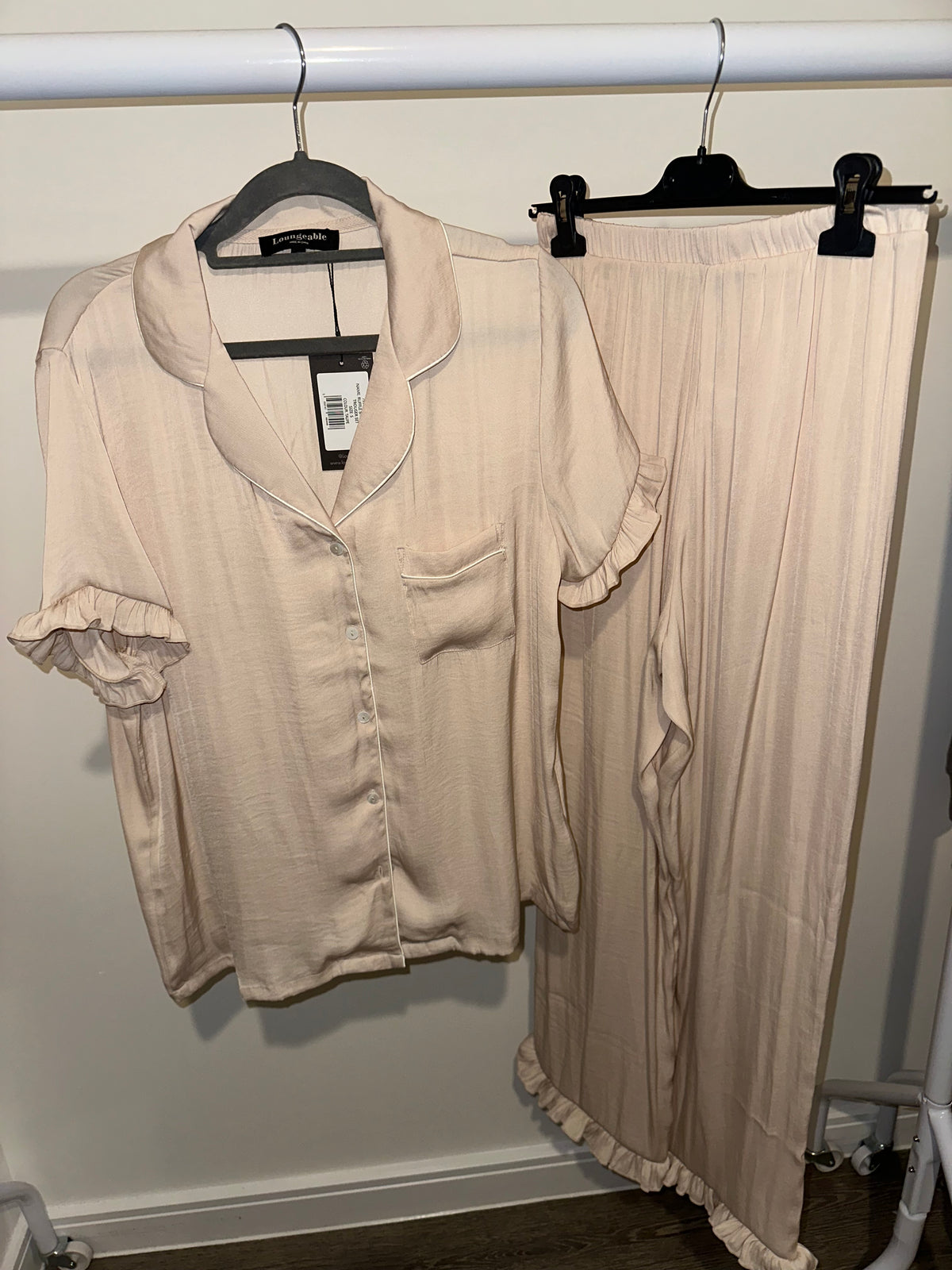 Taupe Ruffle Short Sleeve Trouser Set